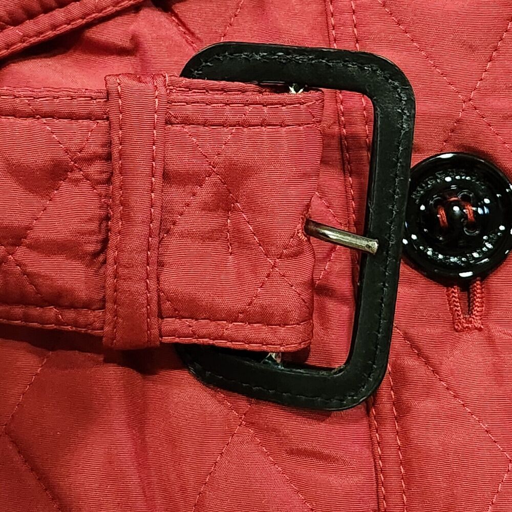 Burberry London Womens Size US‎ 10 UK 12 Quilted Red Belted Button Up Jacket - Picture 8 of 16